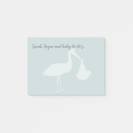 Stork Baby Shower Blue Post it Notes ポストイット (正面)