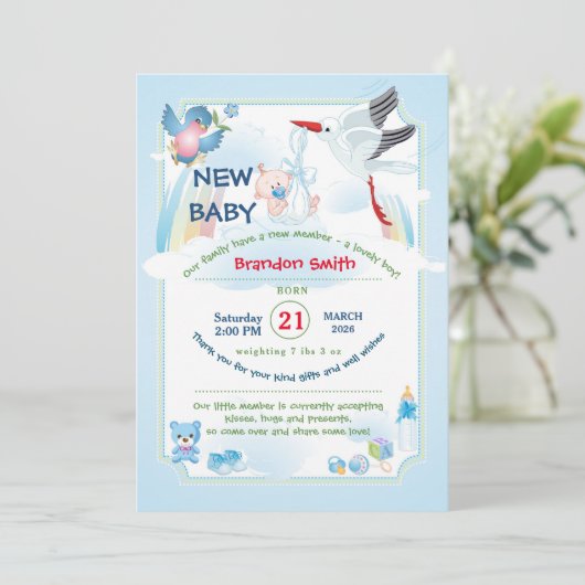 Stork Baby Shower Invitation 招待状 (スタンド正面)