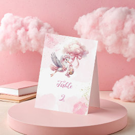 Stork Baby Shower – Pink Clouds & Gold sparkle  テーブルナンバー