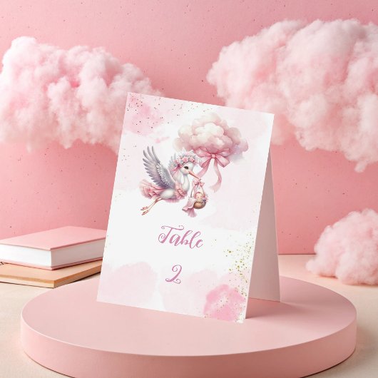 Stork Baby Shower – Pink Clouds & Gold sparkle  テーブルナンバー