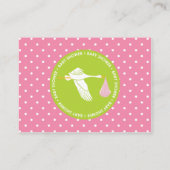 Stork Baby Shower Registry Card - Pink & Green エンクロージャーカード (裏面)