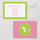 Stork Baby Shower Registry Card - Pink & Green エンクロージャーカード (正面/裏面)
