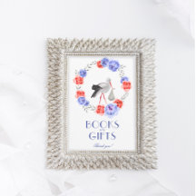 Stork Blue Redフローラ赤ちゃんシャワーテーブルサインInvite