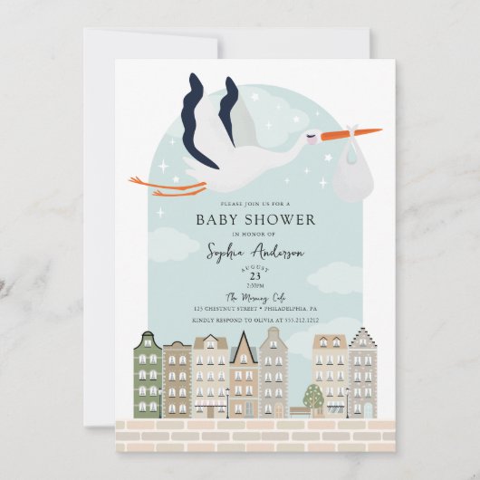 Stork Boho Baby Shower Special Delivery Sprinkle 招待状 (正面)