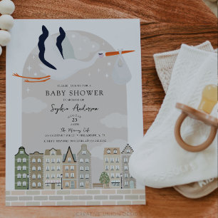 Stork Boho Baby Shower Special Delivery Sprinkle 招待状
