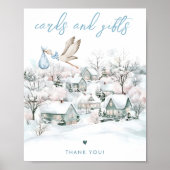 Stork Boy Winter Baby Shower Cards & Gifts Sign ポスター (正面)