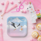 Stork Carrying a Baby Cloudy Sky ペーパープレート (パーティー)
