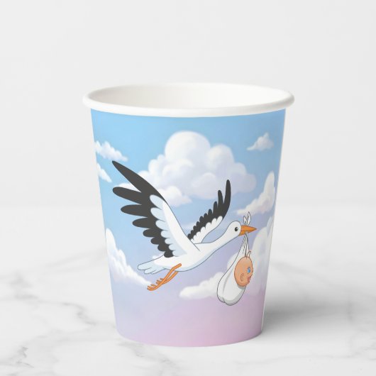 Stork Carrying a Baby Cloudy Sky 紙コップ (裏面)
