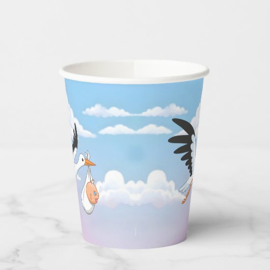 Stork Carrying a Baby Cloudy Sky 紙コップ (左)