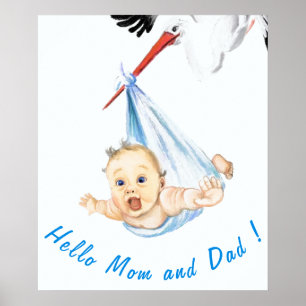 Stork Carrying Baby Poster Painting Fun Your Text ポスター