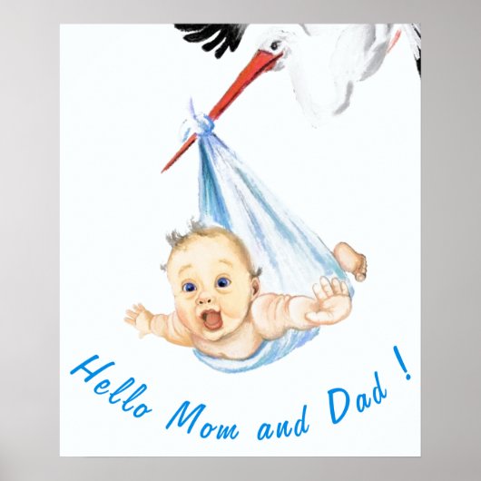 Stork Carrying Baby Poster Painting Fun Your Text ポスター (正面)