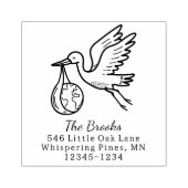 Stork Carrying Earth Return Address ラバースタンプ (インプリント)