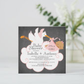 Stork Chalkboardアフリカ系アメリカ人ガールベビーシャワー 招待状 (スタンド正面)