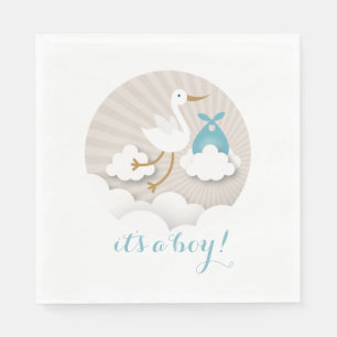 Stork + Clouds Boy Baby Shower Napkins スタンダードランチョンナプキン