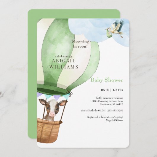 Stork & Cowモー-Bey Shower 招待状 (正面/裏面)