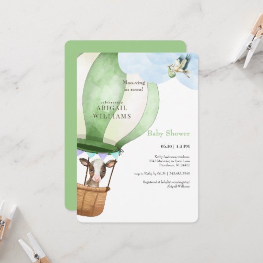 Stork & Cowモー-Bey Shower 招待状 (正面/裏面インサイチュ)