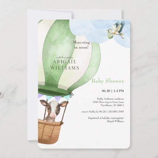 Stork & Cowモー-Bey Shower 招待状 (正面)