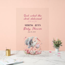 Stork Delivering a baby girl アクリルサイン