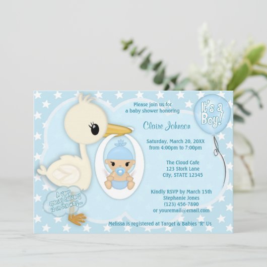 『Stork Delivery Baby Shawer Invitation』BOY BLUE 2A 招待状 (スタンド正面)