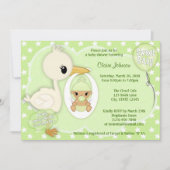 Stork Delivery Baby Shawer Invitation GREEN 3B 招待状 (正面)