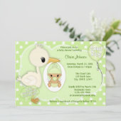 Stork Delivery Baby Shawer Invitation GREEN 3B 招待状 (スタンド正面)