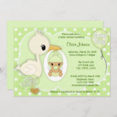 Stork Delivery Baby Shawer Invitation GREEN 3B 招待状 (正面/裏面)