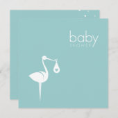 Stork Delivery Boy Blue Baby Showerへの招待 招待状 (正面/裏面)