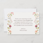 Stork Delivery Pink Floral Garden Girl Baby Shower サンキューカード (裏面)