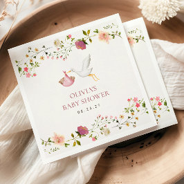 Stork Delivery Pink Floral Garden Girl Baby Shower スタンダードカクテルナプキン
