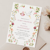 Stork Delivery Pink Floral Garden Girl Baby Shower 招待状