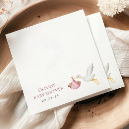 Stork Delivery Pink Girl Baby Shower スタンダードカクテルナプキン
