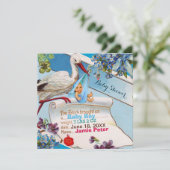 STORK、FLOWERS BOY BABY SHOWER誕生統計 招待状 (スタンド正面)