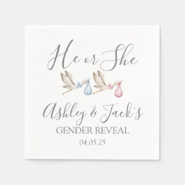 Stork Gender Revealステッカー、Storkメッセージカード、 スタンダードカクテルナプキン