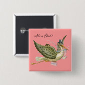 STORK GIRL BABY SHOWER PINK 缶バッジ (正面&裏面)
