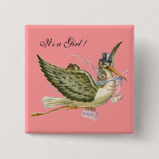 STORK GIRL BABY SHOWER PINK 缶バッジ (正面)