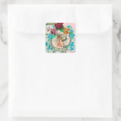 STORK GIRL BABY SHOWER PINK ROSESと青い花 スクエアシール (バッグ)