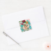 STORK GIRL BABY SHOWER PINK ROSESと青い花 スクエアシール (封筒)