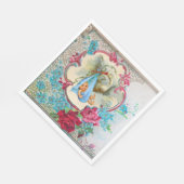 STORK GIRL BABY SHOWER PINK ROSESと青い花 スタンダードランチョンナプキン (角)