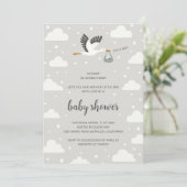 Stork illustration boy baby shower invitation 招待状 (スタンド正面)