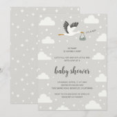 Stork illustration boy baby shower invitation 招待状 (正面/裏面)