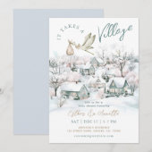 Stork It Takes A Village 冬のベビーシャワー 招待状 (正面/裏面)