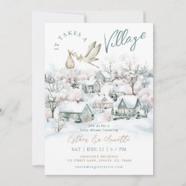 Stork It Takes A Village Winter Baby Shower 招待状