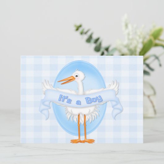 Stork It's a Boy Baby Shower招待状 招待状 (スタンド正面)