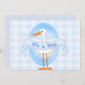 Stork It's a Boy Baby Shower招待状 招待状 (正面/裏面)