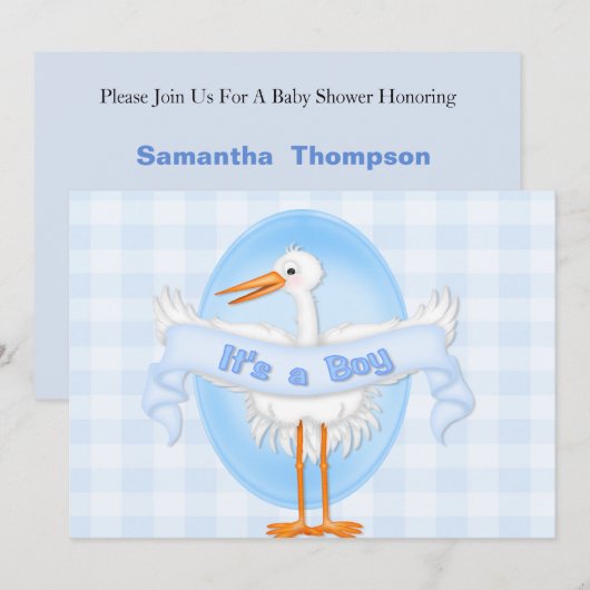Stork It's a Boy Baby Shower招待状 招待状 (正面/裏面)
