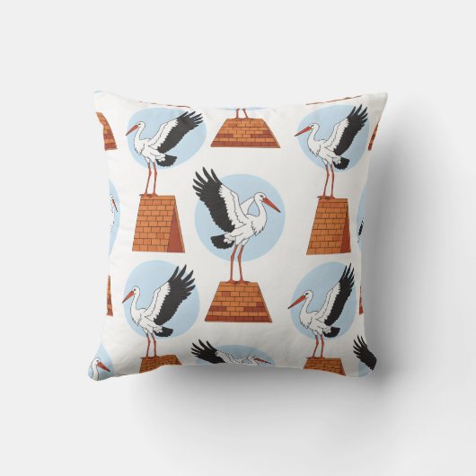Stork on Rooftop Pattern クッション (裏面)