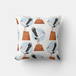 Stork on Rooftop Pattern クッション
