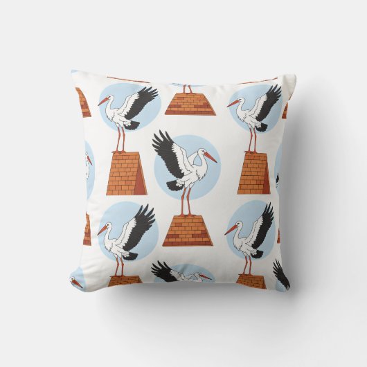 Stork on Rooftop Pattern クッション (正面)