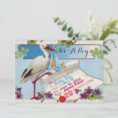 STORK,SHAMROCKS BOY BABY SHOWER誕生統計 招待状 (スタンド正面)