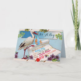 STORK,SHAMROCKS BOY BABY SHOWER誕生統計 招待状